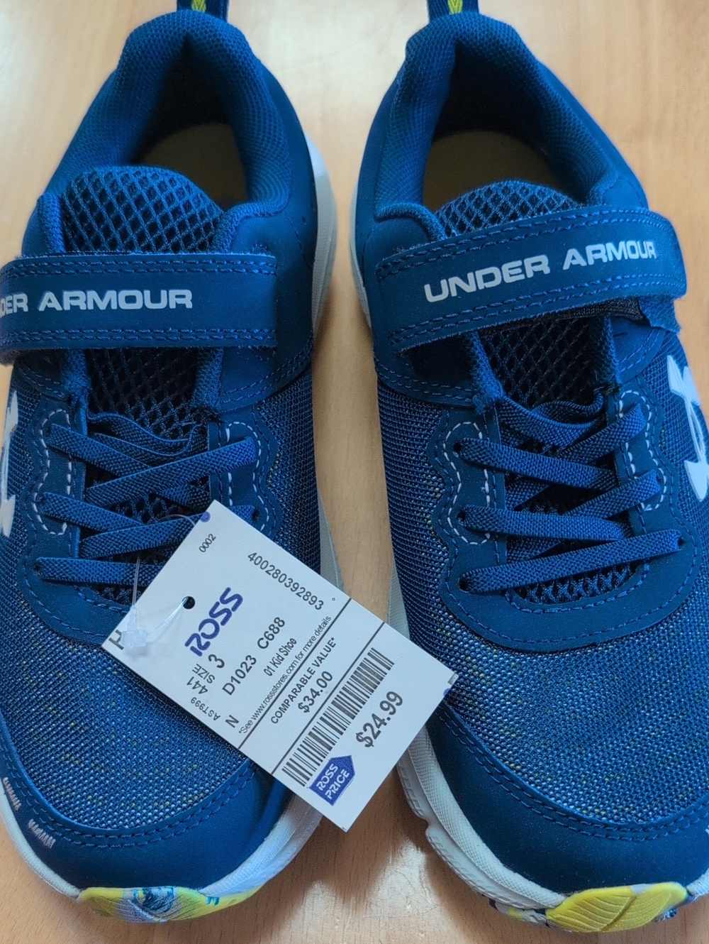 NEW- Under Armour Kids Blue Velcro Athletic Sneakers